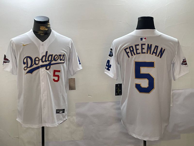 Men Los Angeles Dodgers #5 Freeman White Gold Game 2024 Nike MLB Jersey style 1203
